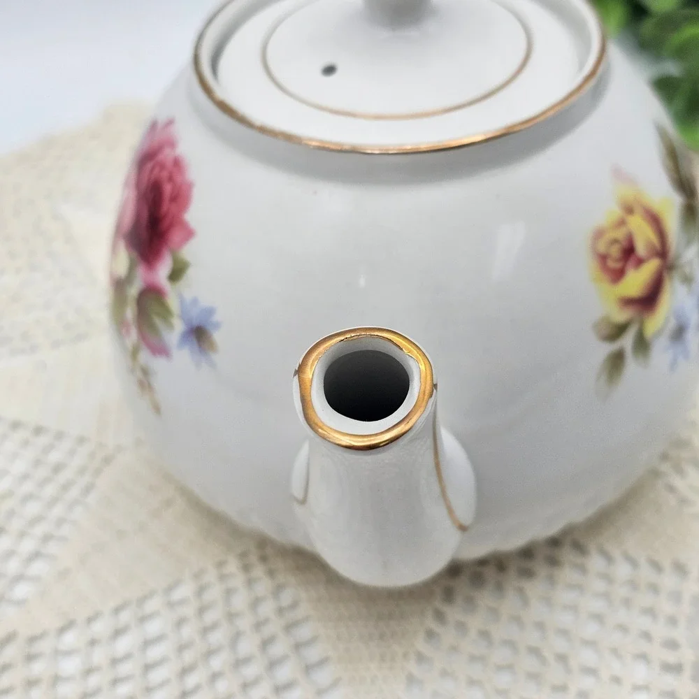 Vintage Ellgreave Wood & Sons Ironstone Floral Teapot Made in‎ England 848D